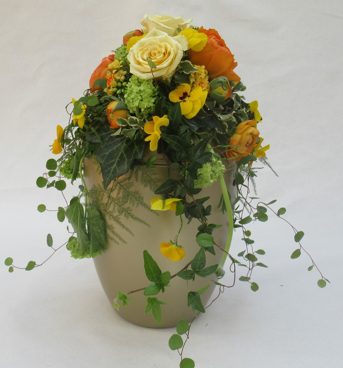 3 Urnenschmuck Deckelschmuck Urne abfließend Gelb Orange Frühling